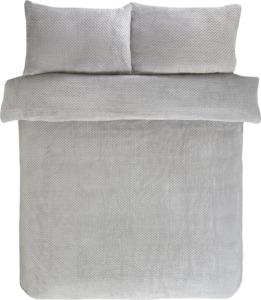 Beddengoedset met kussenslopen, teddy fleece, wafelpatroon, warm en behaaglijk, omkeerbaar, voor Super King size bed (260 x 230 cm)
