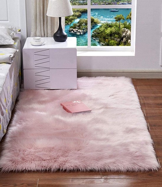 Tapijt van imitatiebont, zacht pluizig tapijt, shaggy tapijten, vloertapijt voor slaapkamers, woonkamer, kinderkamer, roze, 120 x 180 cm
