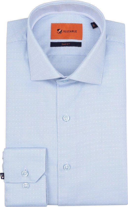 Suitable - Overhemd Extra Lange Mouwen Dobby Point Lichtblauw - Heren - Maat 39 - Slim-fit
