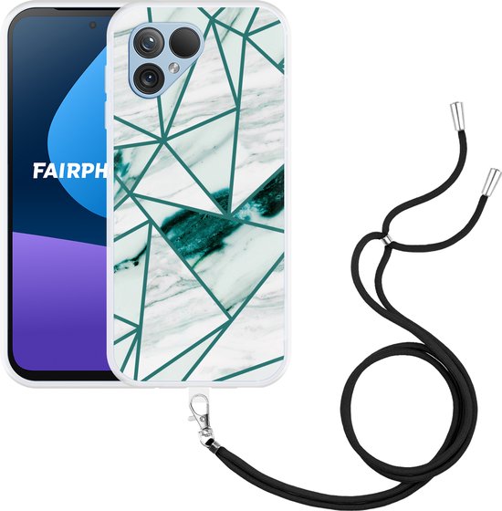 Cazy Étui avec cordon Zwart pour Fairphone 5 Polygon Marble Green