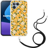 Cazy Hoesje met koord Zwart geschikt voor Fairphone 5 Vintage Bloemenprint