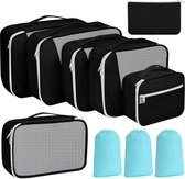 10-delige kofferorganizerset, pakzakken voor kleding, paktassen voor koffer, reisorganizerset met make-uptas, schoenentas, USB-kabel (zwart)