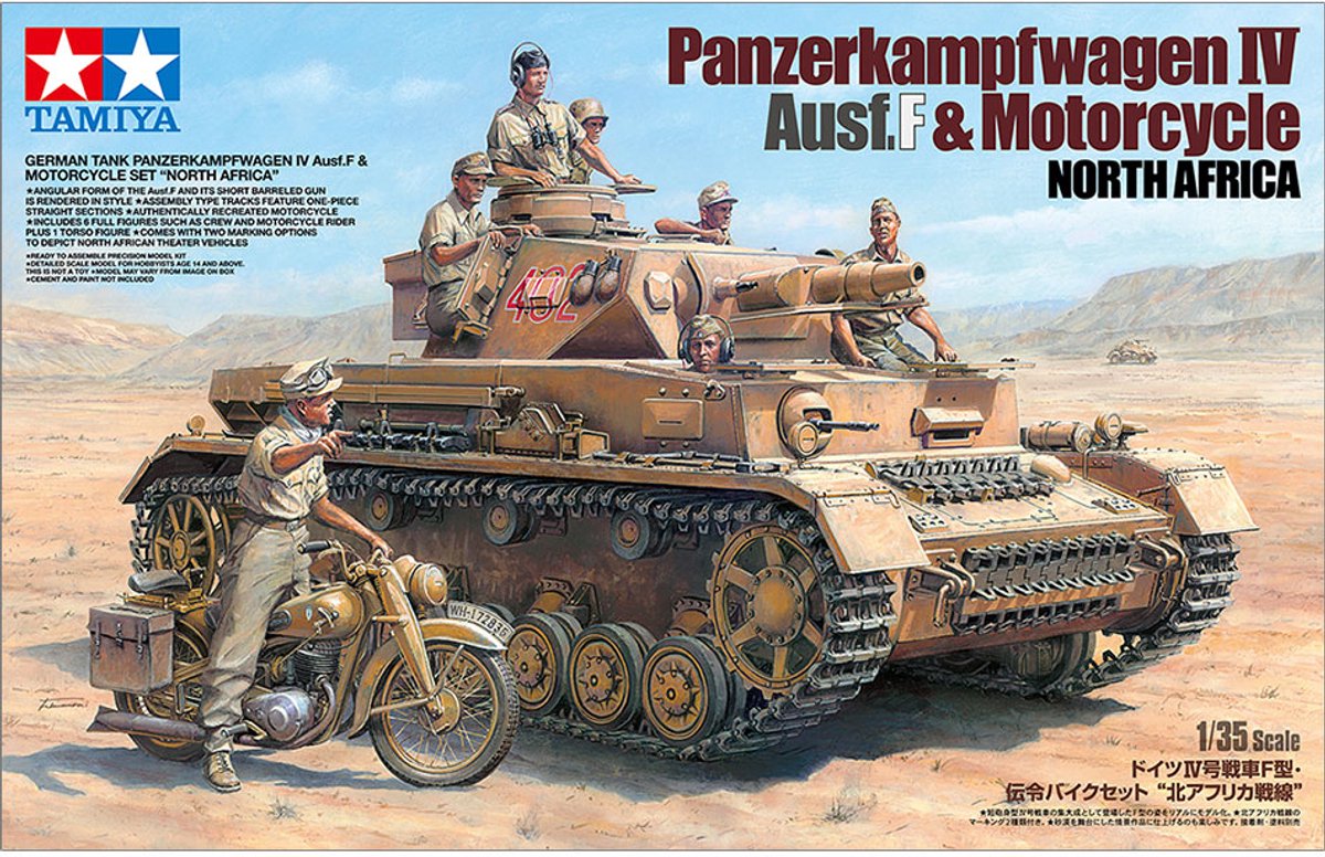 Tamiya Modelbouwpakket Militaire voertuigen - 25208 Panzerkampfwagen IV Ausf F - Motorcycle North Africa Plastic - 1:35 - Modelbouw