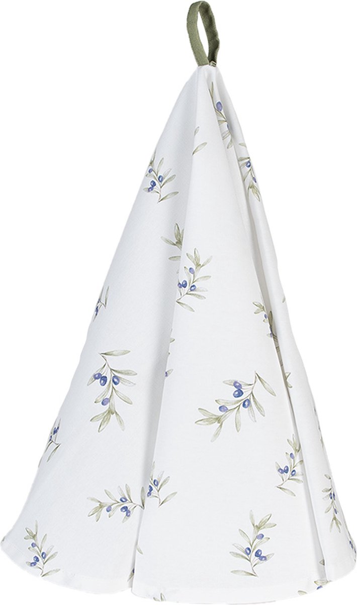 Clayre & Eef Theedoek Ø 80 cm Wit Katoen Olijven