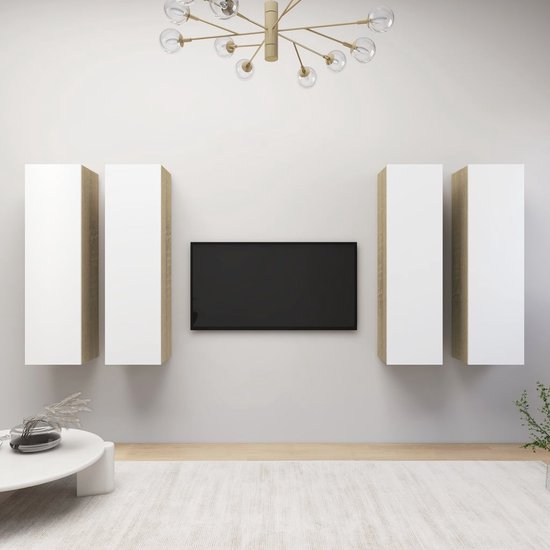 vidaXL - Tv-meubelen - 4st - 30,5x30x110cm - bewerkt - hout - wit - eikenkleur