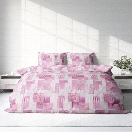 Flanel dekbedovertrek Lits-Jumeaux 240 x 220 cm Pink Square