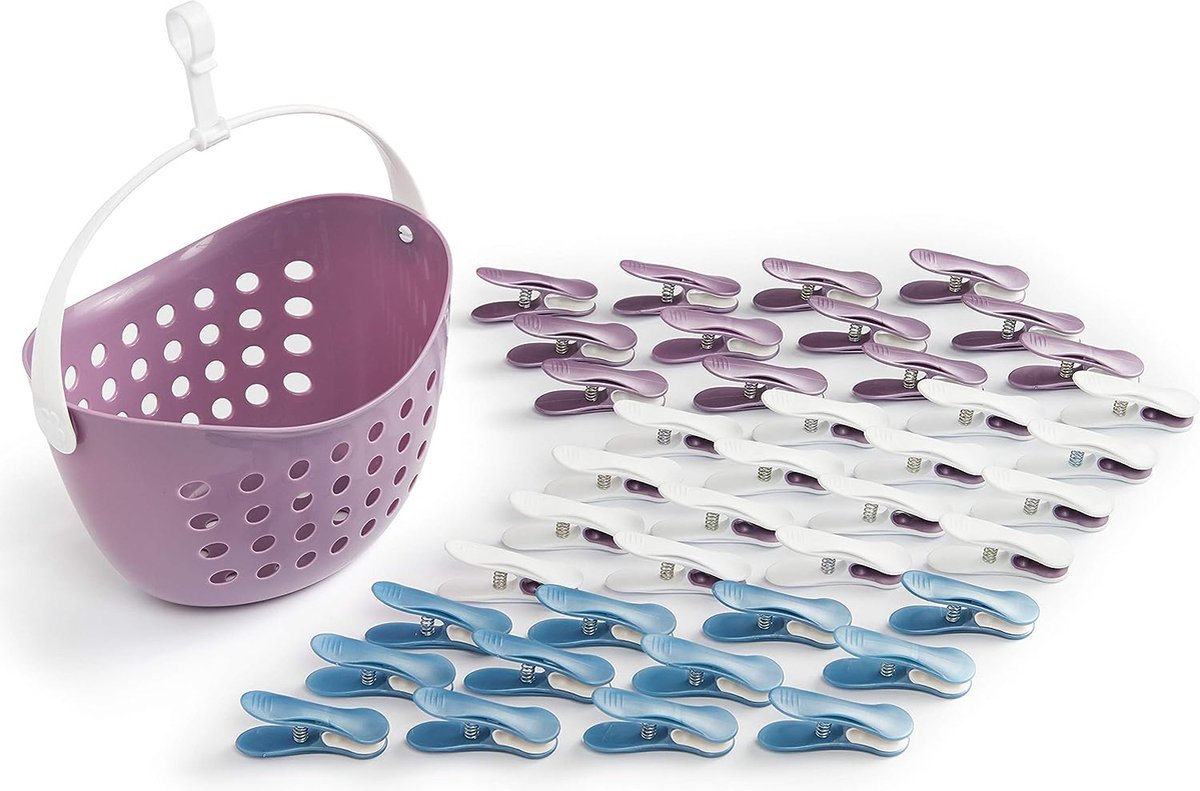 Goedkoopste Wasknijperzak inclusief 50 wasknijpers van hout – nietzak van 100 catoen met extra grote karabijnhaken om op te hangen – wasknijpermand met sluiting