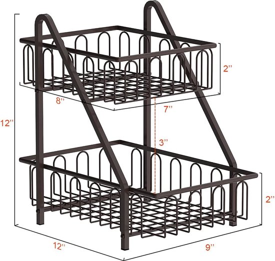 Corbeille à Fruits à 2 Niveaux Avec Cintre à Bananes Mutool - Étagère En Métal Noir, Design 3 En 1 Amovible | Pour Bureau, Cuisine, Garder Fruits Et Légumes Frais