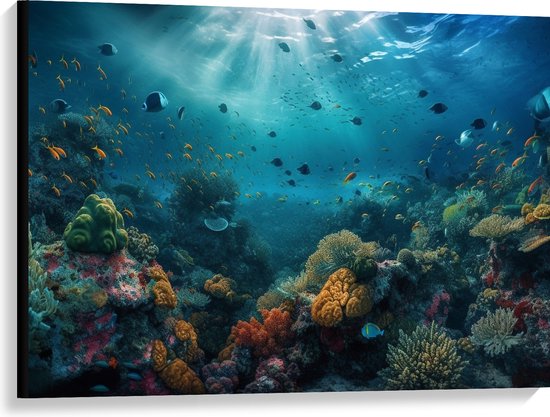 Canvas - Oceaan - Zee - Dieren - Vissen - Koraal - Kleuren - 100x75 cm Foto op Canvas Schilderij (Wanddecoratie op Canvas)