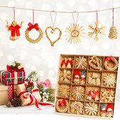 52x handmade stuks Strosterren kerstboom, kerstboomversiering, stro-hanger, kerstversiering