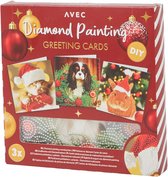 diamond painting kerstkaarten kerst hond kat kavia kerstgroet kerstgroet Kerstkaarten - 3 stuks - Compleet Hobbypakket - Ronde steentje