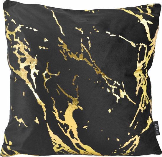Metallic Marble Black / Gold Kussenhoes | Velvet / Polyester | 45 x 45 cm