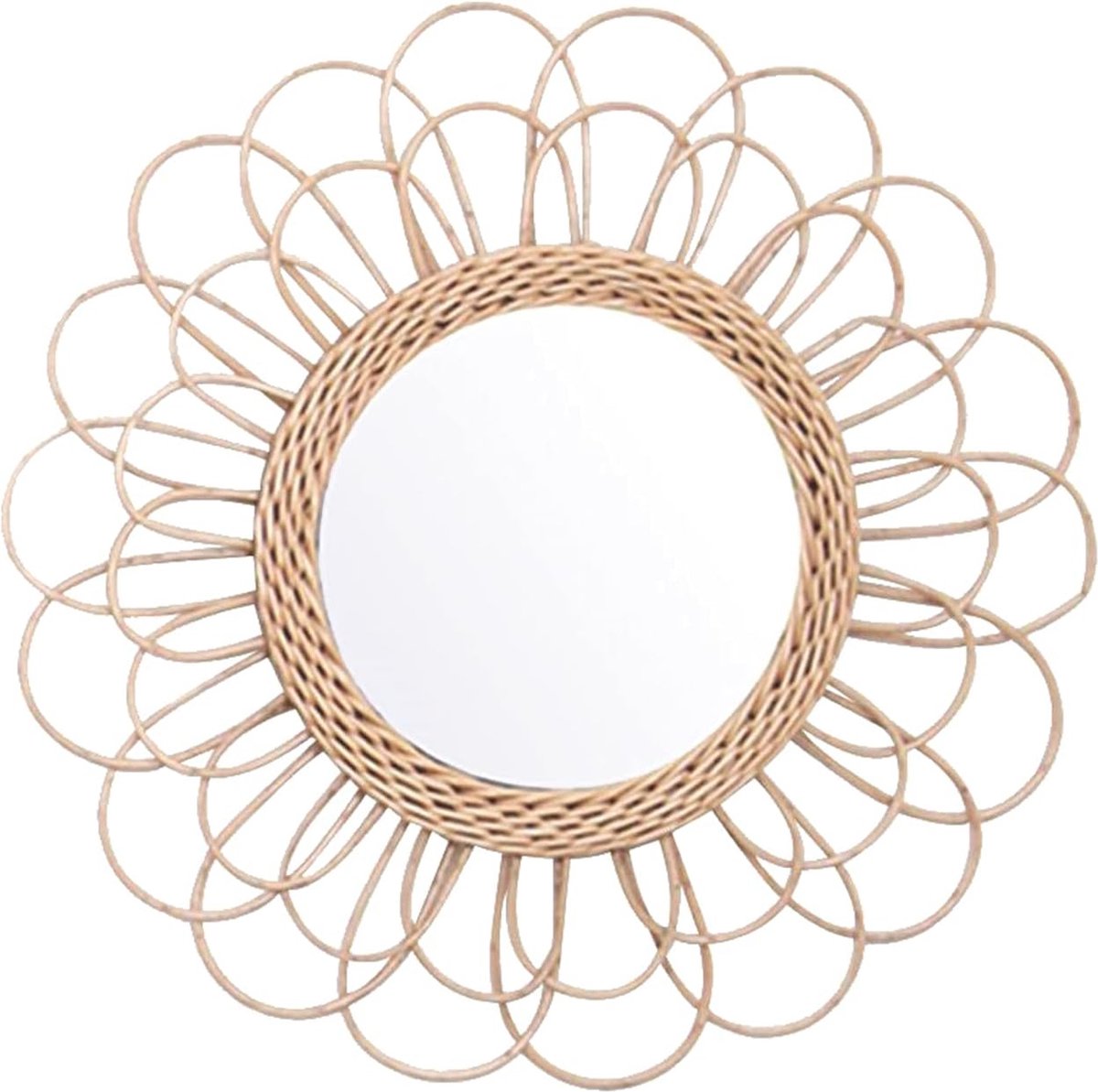 Goedkoopste Wandbehang spiegel rotan zonnebloemen cirkel muur spiegel decor boho vlechtwilg cosmetische tafel make-up spiegel