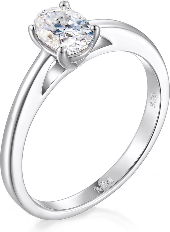 Eloise - Ring solitaire ovale en argent et moissanite - 1,5 carat.