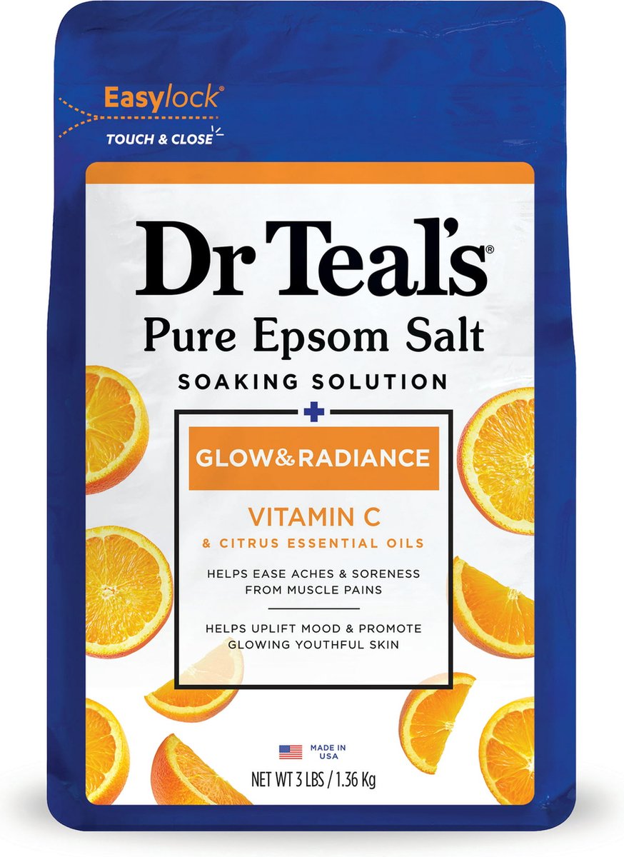 Dr Teal's - Pure Epsom Salt Soak - Glow & Radiance with Vitamin C & Citrus Essential Oils - 1.36kg
