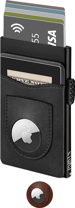 Parvus™ Luxe Wallet Men, Women - Portefeuille/porte-cartes AirTag - Porte-cartes adapté pour Apple Airtag - Sécurité RFID & NFC - cuir - Zwart