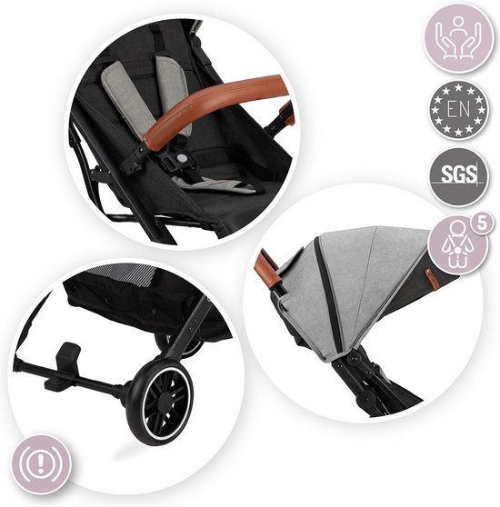 MoMi Estelle Kinderwagen - Lichtgewicht Buggy - Compact Opvouwbaar - Met Verstelbare Rugleuning - Reisbuggy 6+ Maanden - Grijs van MoMi — afbeelding 5