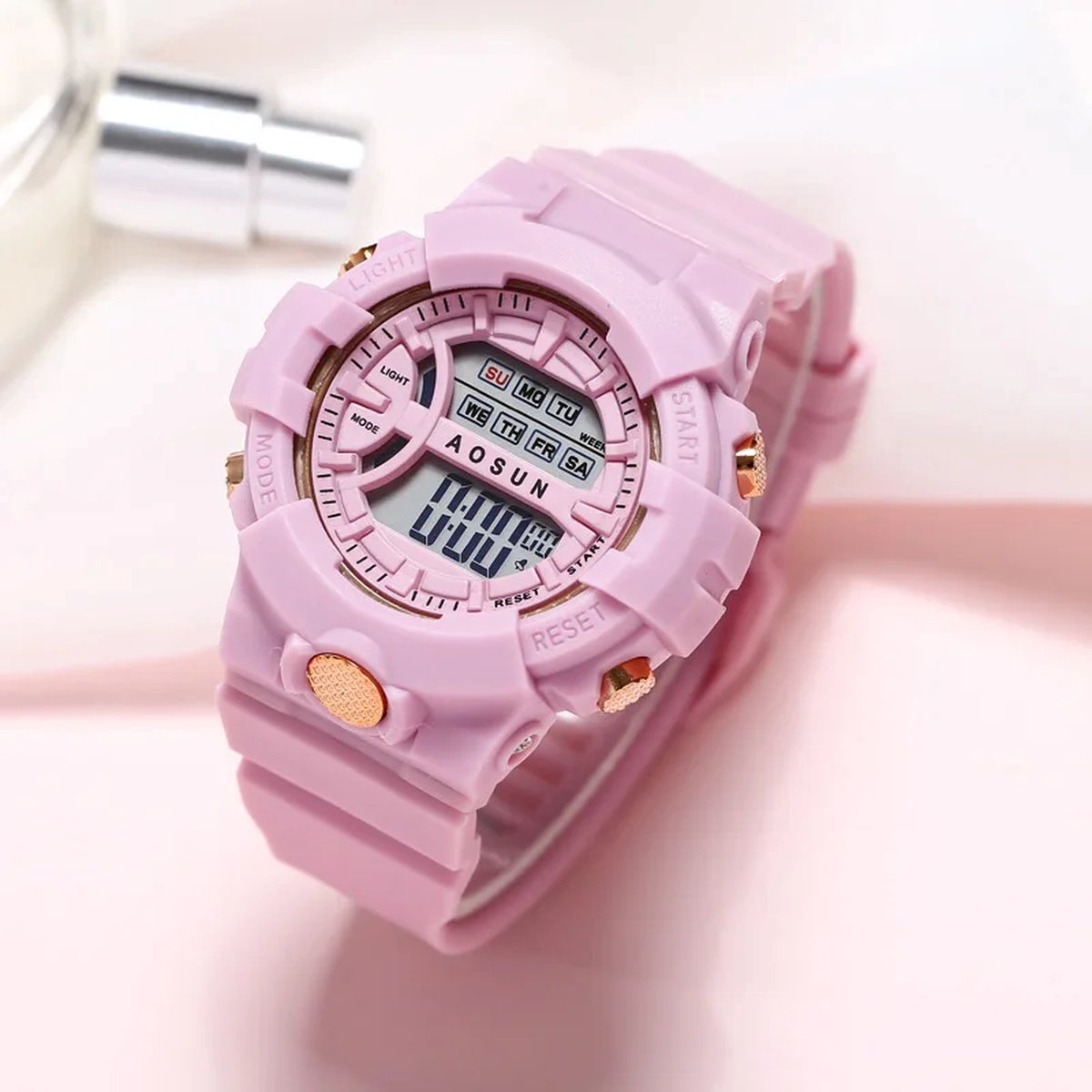 Kinderhorloge roze O 34 mm Kunststof Plastic Kinderhorloge meisje digitaal . bol