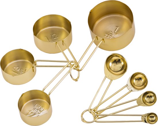 Foto: Krumble maatcups en lepels set van 8 maatcupjes maatlepels maatbekers maatschepjes cups spoons tablespoon teaspoon rvs 250 ml 125 ml 80 ml 60 ml 15 5 2 5 1 25 ml goud