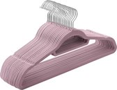 Kleerhangers fluweel, set van 20, antislip, kleine stang voor stropdassen, 360° draaibare haak, 0,6 cm dik, ruimtebesparend, 43,5 cm lang, voor mantels, jurken en broeken, zacht paars