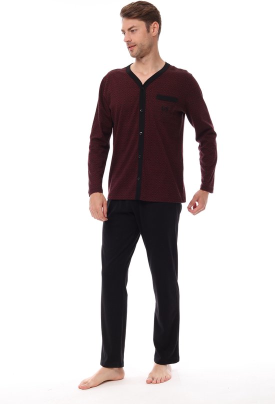 Pijadore - Heren Pyjama Set, Lange Mouwen, Kastanjebruin - XL