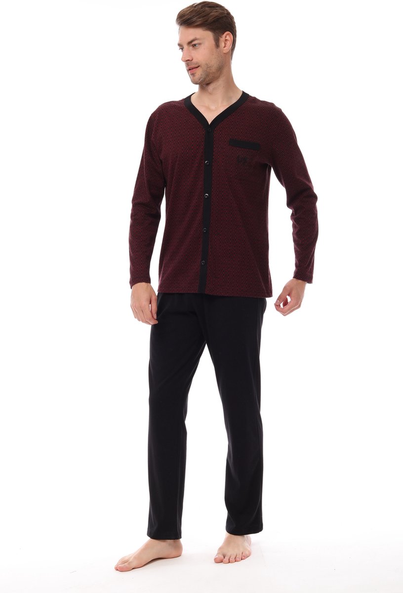 Pijadore - Heren Pyjama Set, Lange Mouwen, Kastanjebruin - XL