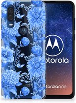 TPU Case voor Motorola One Vision Flowers Blue