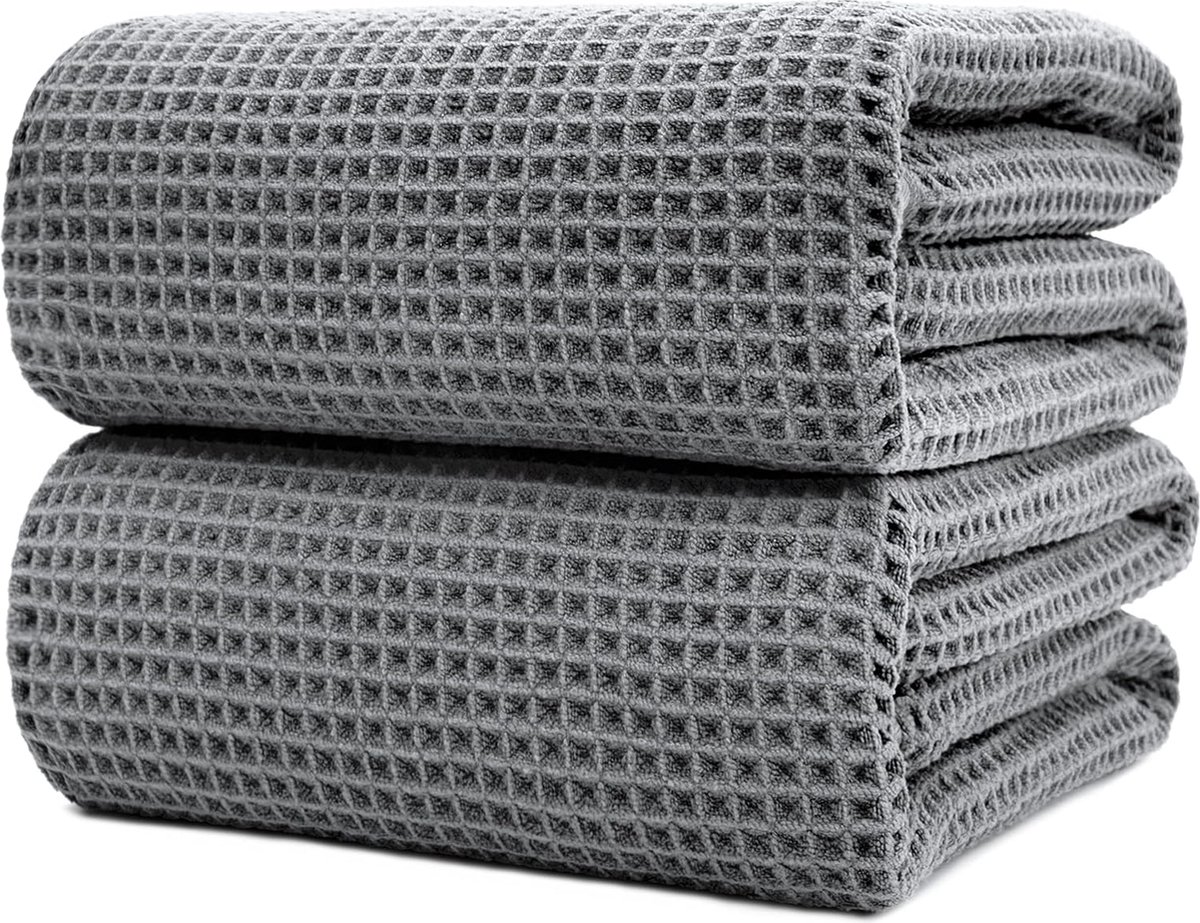 Microvezel badhanddoek pluisvrij & sneldrogend wafelstructuur zeer groot grijs 89 x 178 cm 2 stuks