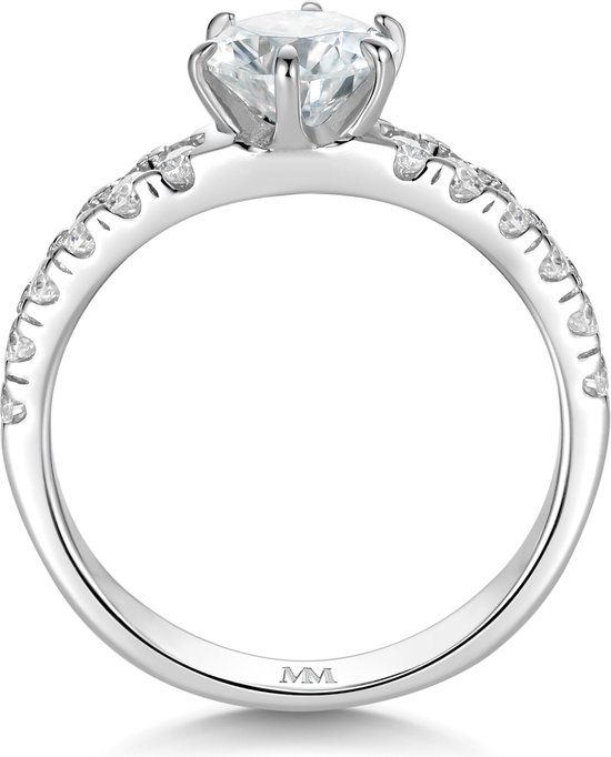 Serena - Ring moissanite en or blanc 18 carats avec pierres latérales double pavé.