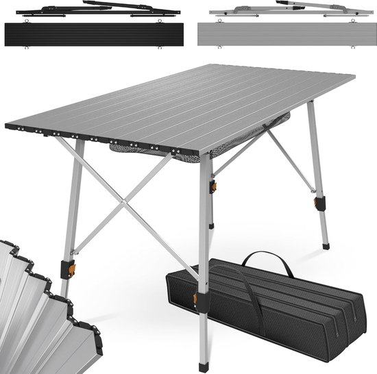 Campingtafel - inklapbaar - in hoogte verstelbaar - 90 x 45 cm - Aluminium - met draagtas - Zilver