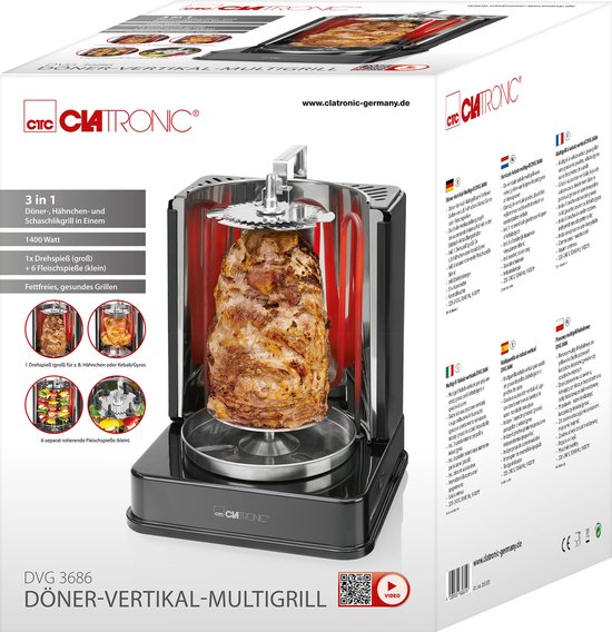 Clatronic DVG 3686 - Verticale Multi Grill - Gyrosgrill - Kebabgrill