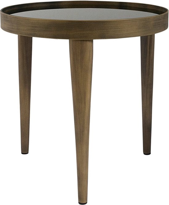 Bijzettafel Goud S, Salontafel, Onyx rond, 50x50 cm, koffietafel, 3 potige klein tafel, bronzen effect, glasplaat, goud1