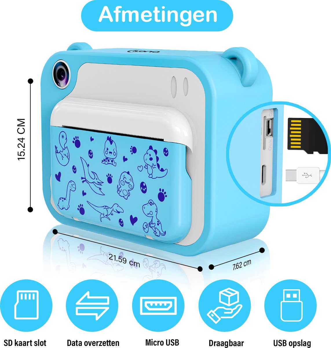 Ilona® 3 IN 1 Digitale Kindercamera met Fotoprinter + Instant print + Speelcamera - 32GB micro sd kaart - Camera Kinderen - Vlogcamera met Games - Fototoestel voor Kinderen - Klein Formaat Speelgoed - Met Videofunctie - Blauw — cadeau in Spellen & Speelgoed - foto 8
