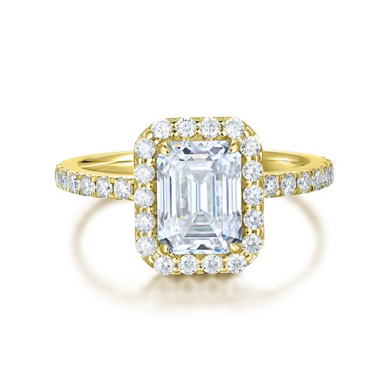 Esmeralda – Bague moissanite Ring émeraude en serti halo – 1 carat