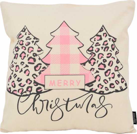 Sierkussen Kerst Merry Christmas - Pink #3 | 45 x 45 cm | Katoen/Linnen