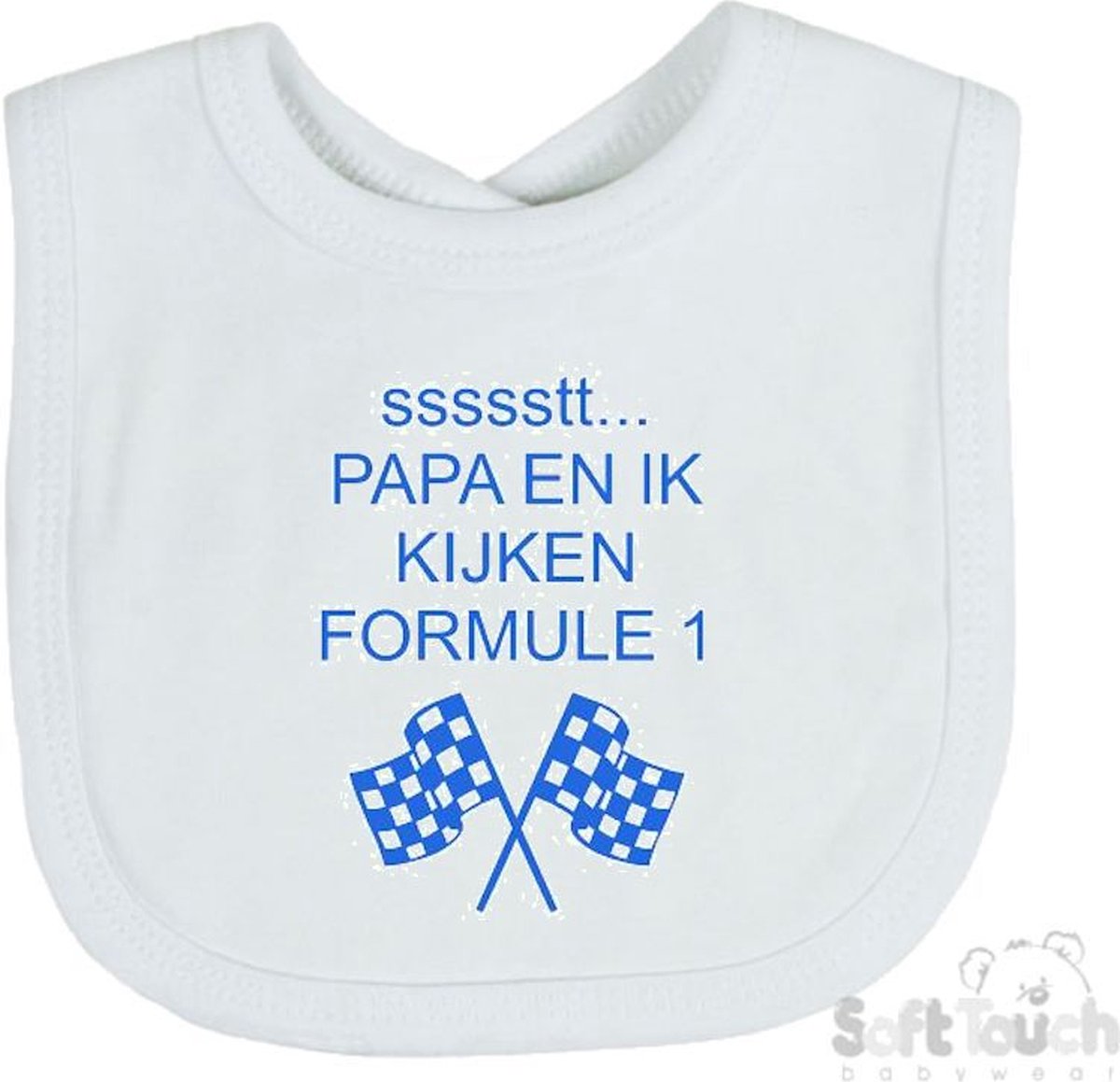 Goedkoopste Soft Touch Slabber Slabbetje Slab Papa en ik kijken Formule 1 Formule 1 33 x 22 Cm Katoen Wit/blauw