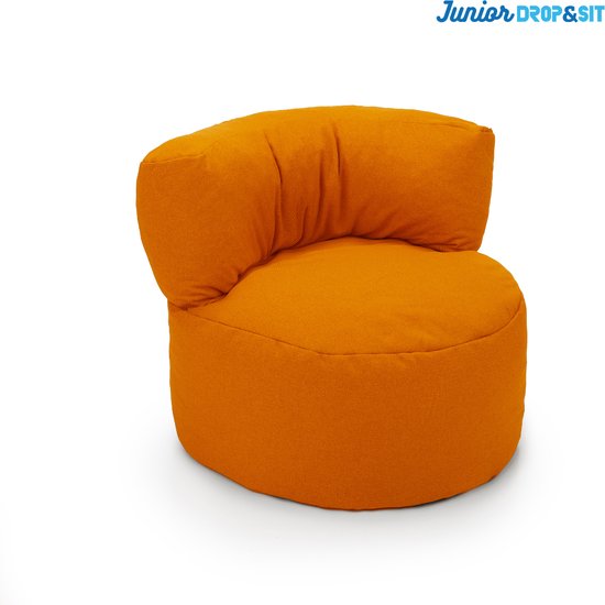 Drop & Sit Zitzak Stoel Junior - Zitzak Kind Oranje - 70 x 50 cm - Kinderstoel met Vulling voor Binnen