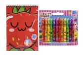 Fruity-squad 12 mini gelpennen + kleurboek met sticker voordeel pakket