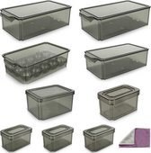 Koelkast Organizer Set, Set van 9, Stapelbare Opbergdoos, Koelkast met Deksel en Handvat (6 Maten), Voorraadkast Organizer Systeem voor Koelkast, Keuken, Kasten - BPA-vrij