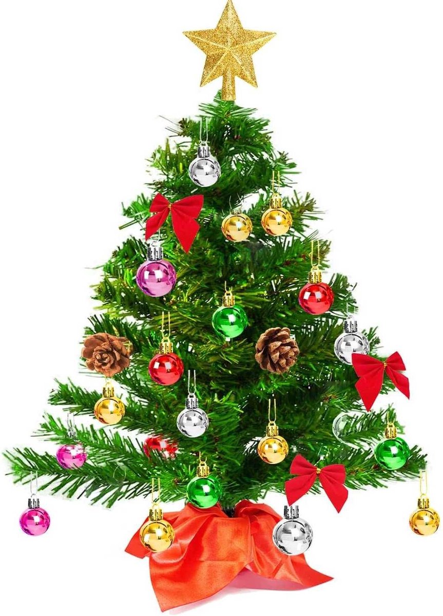 50cm - Kunstmatige Mini Kerstboom met LED-Verlichting – Inclusief 30 Sfeervolle Decoraties – Aangedreven Lichtjes – Doe-Het-Zelf