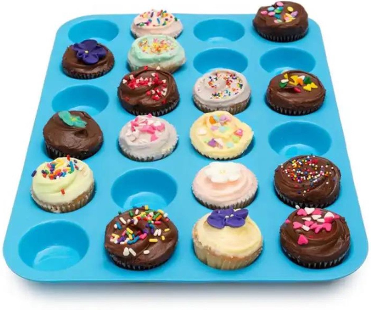 Minismus Siliconen Cupcake Vormpjes Bakvorm - Koken & Bakken - BPA Vrij - Non-Stick - Geschikt voor de Oven - 24 Stuks Blauw