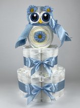 Chouette-Chouette | Luiertaart Jongen | Kraamcadeau | Geboorte Jongen | Babyshower | Uil licht Blauw - Blauw