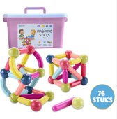 Magnetisch Speelgoed - Montessori Magnetische Staafjes - 76 stuks - Magnetische Bouwstenen Set - Creatieve Magnetische Bouwblokken voor Kinderen - Magnetisch Bouwspeelgoed - Inclusief Roze Opbergdoos