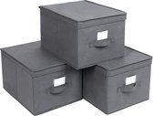 Vouwdoos met deksel, 3 stuks, Opvouwbare opbergdoos, stoffen doos, 40 x 30 x 25 cm, grijs RFB03G