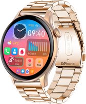 DrPhone DTX Ultra2 – 1.43 Inch AMOLED Smartwatch – Smartwatch Met Mobiele App – Always On Smartwatch – Volledige Belfunctie – Zuurstof/Hartslag/Bloeddruk meter – RVS Stalen Band - Rosegoud/Goud