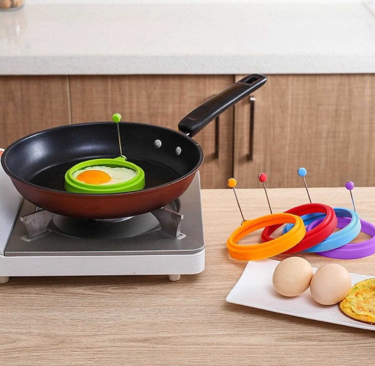 Ei ring Groen - Siliconen Ei-ring - Bakring - Pannekoekenring - Pancake ring - Bakvorm keuken - Pan - Bakprocuten - Bakaccesoire