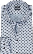 OLYMP modern fit overhemd - mouwlengte 7 - mouwlengte 7 - structuur - blauw met beige dessin - Strijkvrij - Boordmaat: 40