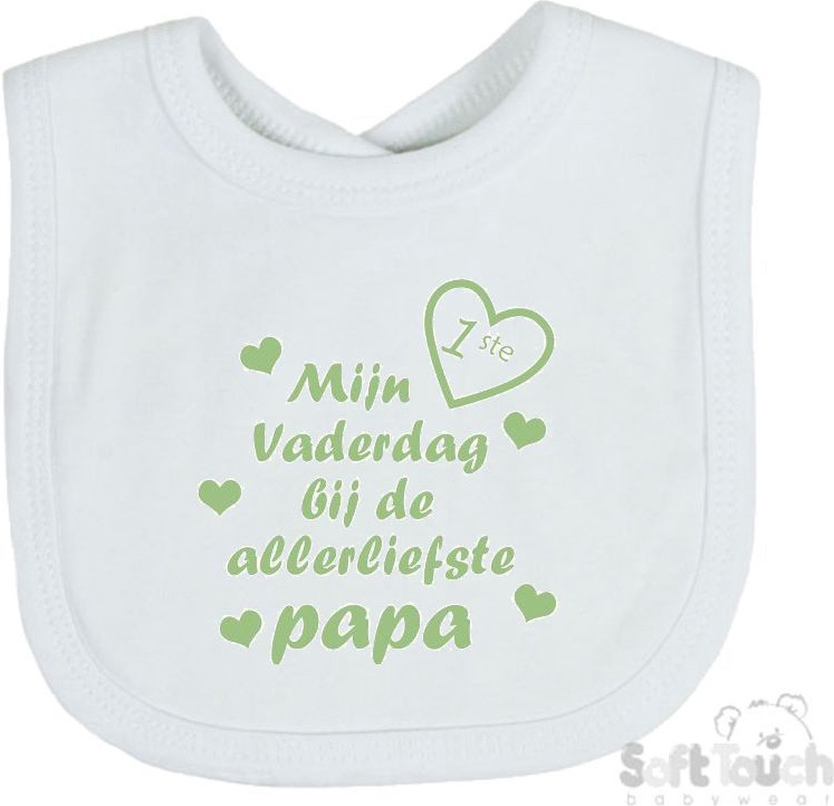 Goedkoopste Soft Touch Slabber Slabbetje Slab Mijn 1ste vaderdag bij de allerliefste papa Vaderdag Unisex Katoen Wit/sage green (saliegroen) Maat 33x22 Cm