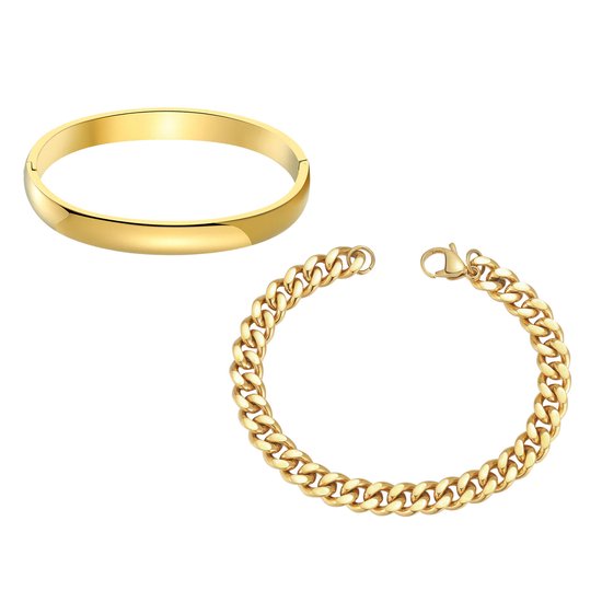 Di Lusso armbandenset Q & R stainless steel goldplated
