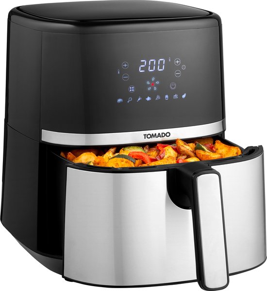 Tomado TAF5401S - Airfryer - 5,4 liter inhoud - Heteluchtfriteuse - Digitaal display - 800 gram friet - Zwart/RVS